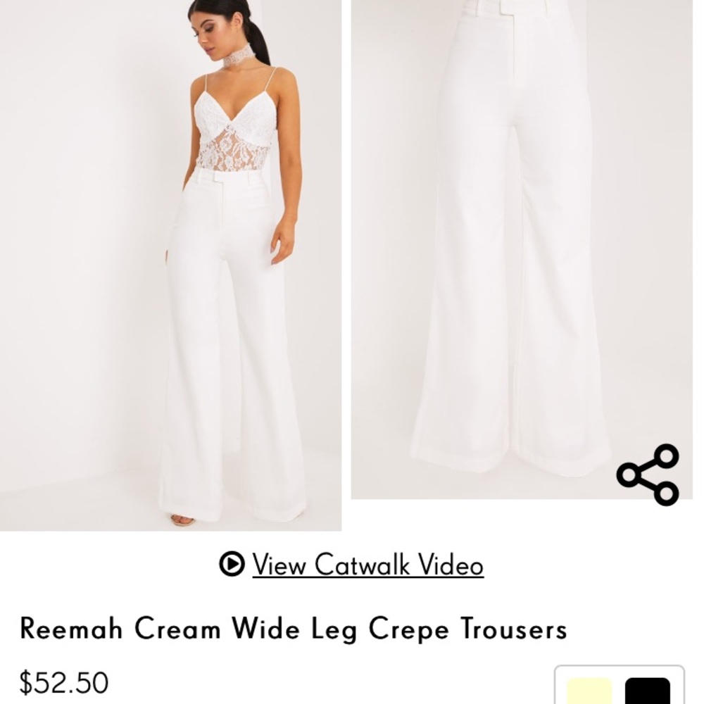 PrettyLittleThing Cream Wide Leg Crepe Trousers